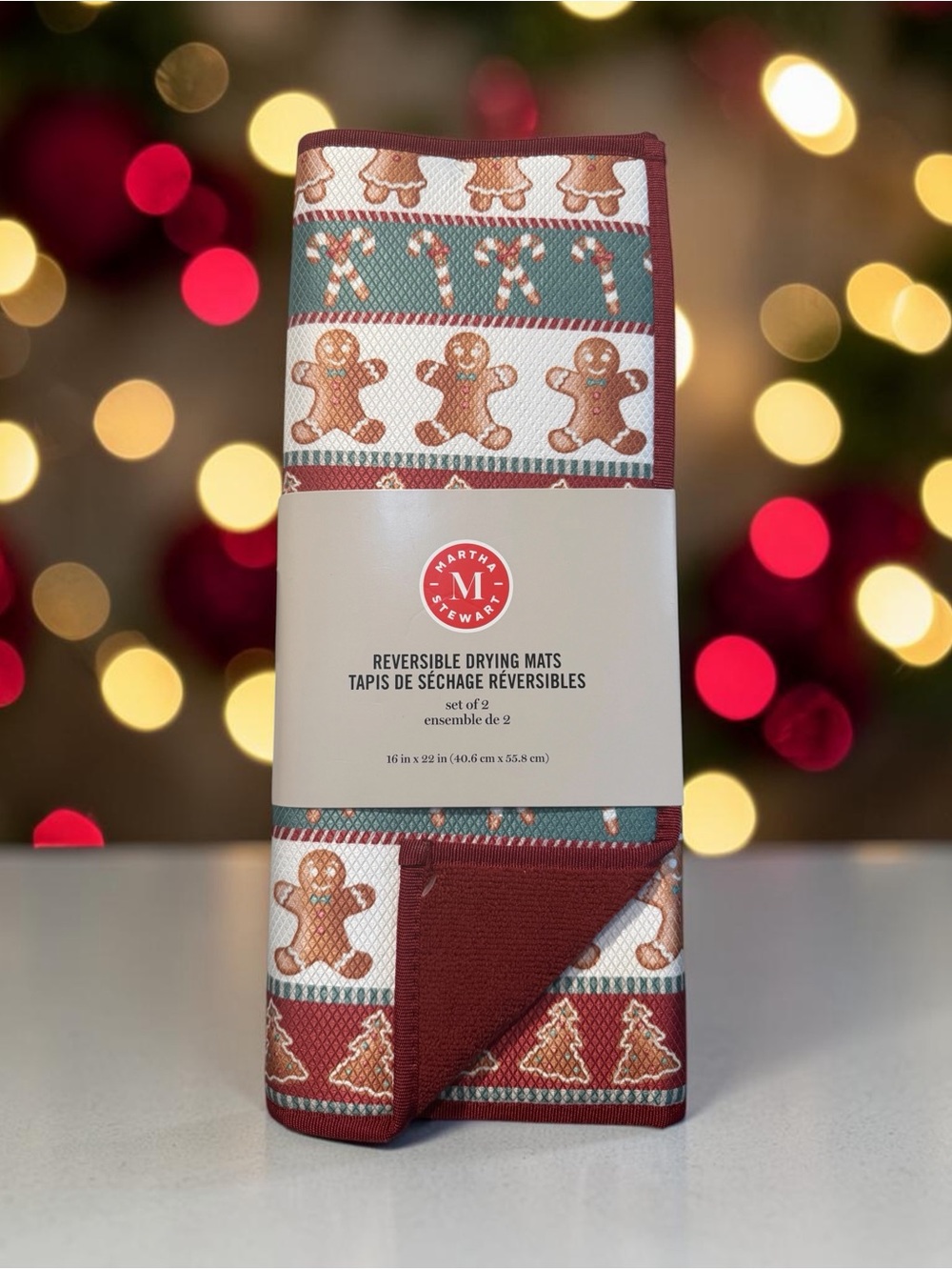 Martha Stewart Reversible Gingerbread Holiday Drying Mats - Set of 2